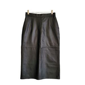 Vintage Skirt Soft Leather size 12 Black Midi Back Split Pockets Sakowitz
